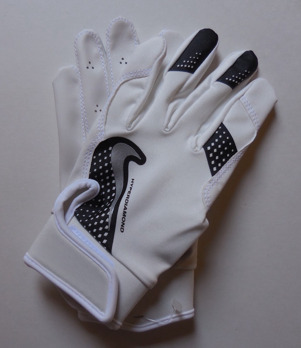 Nike Hyperdiamond Batting Gloves White/White/Black/Platinum YOUTH Large