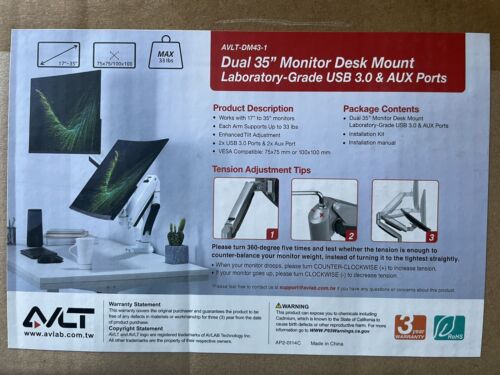 AVLT Dual 35 “ Monitor Mount Fits 17”-35” for 2 White Monitors  - 第 1/4 張圖片