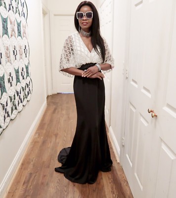 New Designer Mac Duggal V Neck Black Silver Beaded Rhinestone Evening Gown  Sz 2 | eBay