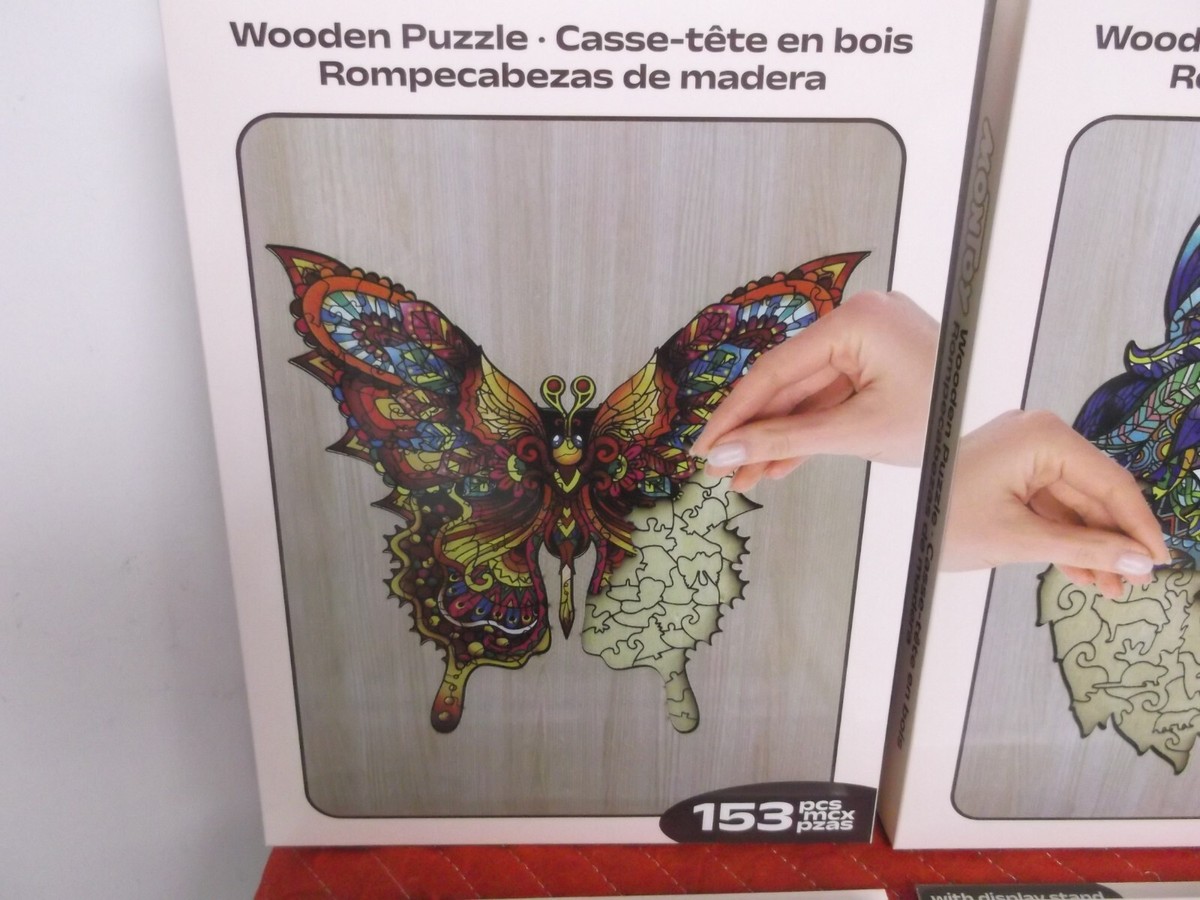 6 NEW WOODEN ANIMAL PUZZLE SET WITH BASE & STAND WOLF OWL LASER