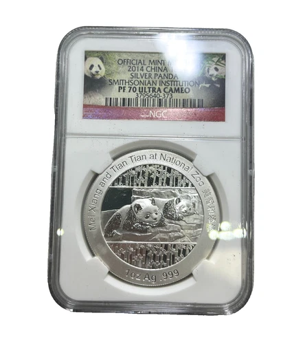 NGC 2014 Silver China Panda 1 oz. Coin Smithsonian Institution PF 70 Ultra Cameo