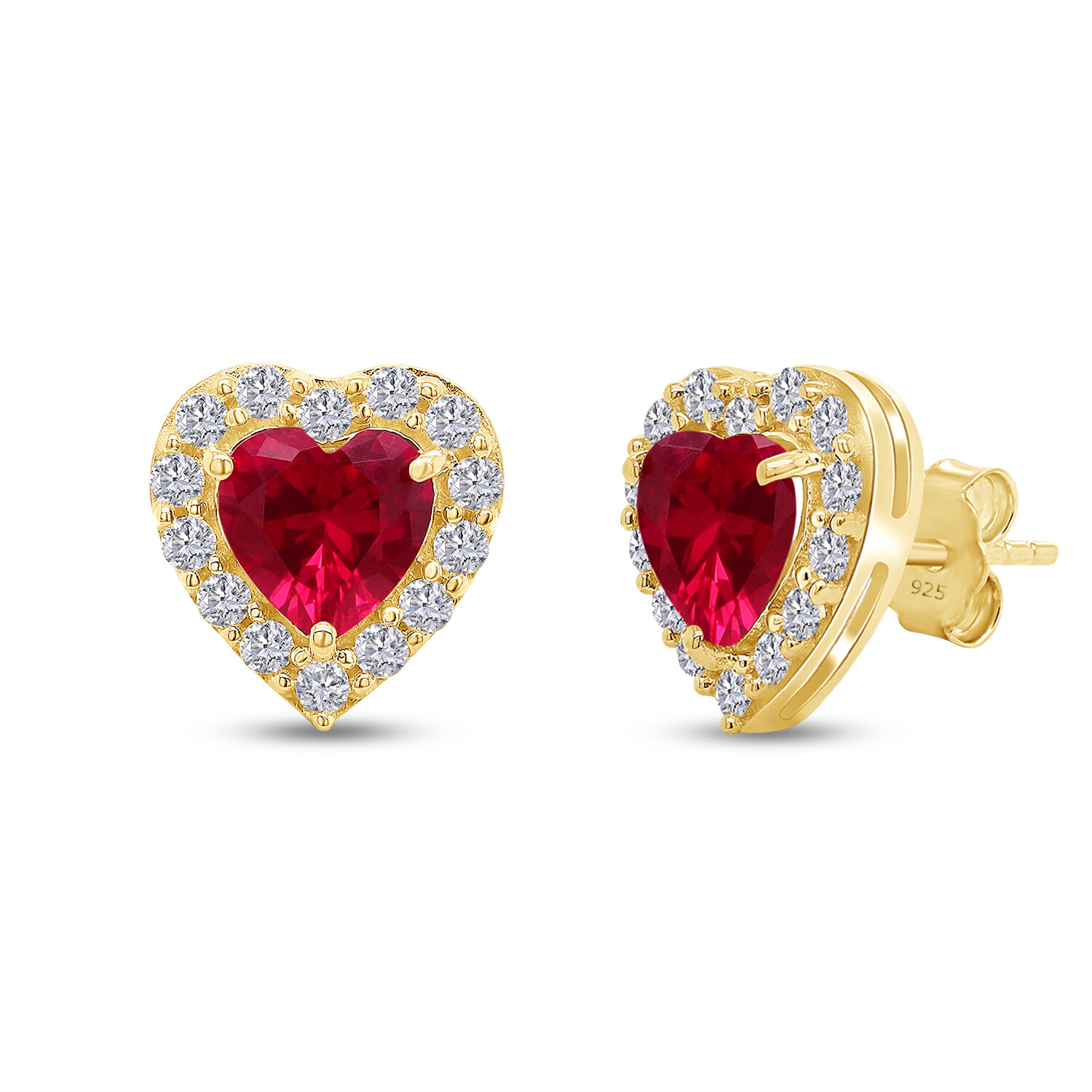 Simulated Ruby & CZ Heart Stud Earrings in Sterling Silver-image
