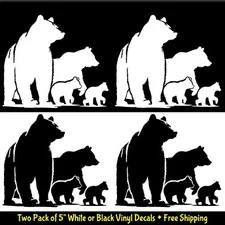 Bear Family Two Pack 5" White or Black Vinyl Decals Car Truck Window Tablet