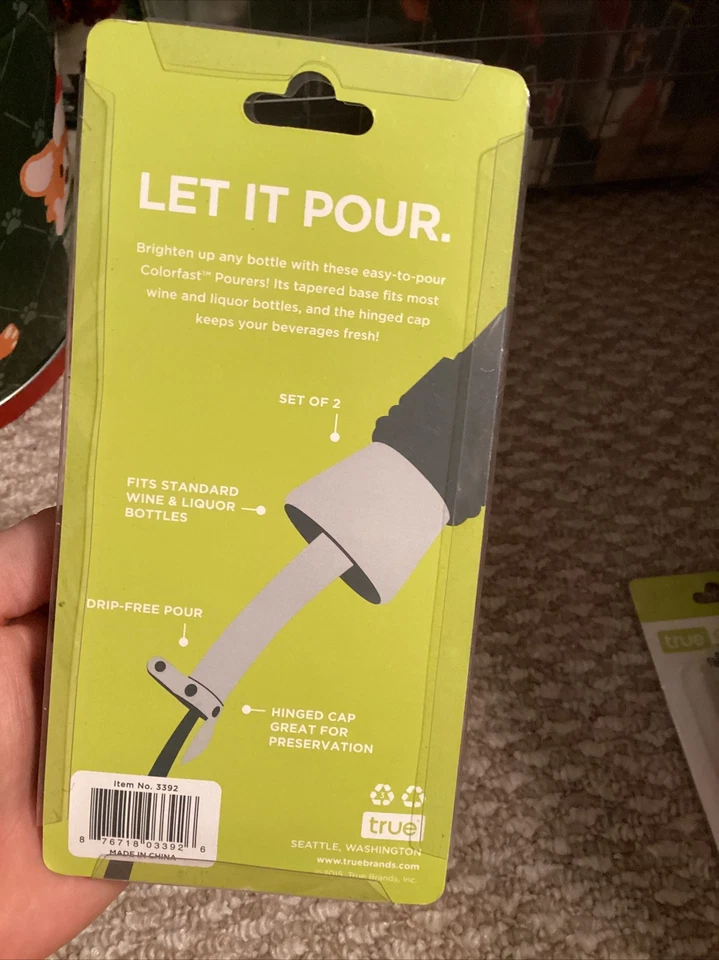 2 pk True Fabrications ColorFast Pourer Pour rubber Wine Liquor Bottle NEW - Image 2 of 2