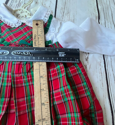 Vintage Sears Dress Baby Girl Red Green Christmas Plaid White Sleeves Lace  | eBay