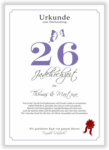 Hochzeitstag Geschenk Urkunde 1-80 Hochzeitstag Ehejubiläum wählbar - Bild 183 von 567