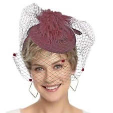 Fascinators Hat Women Tea Party Headband Pillbox Veil Cocktail Mesh Feathers ...