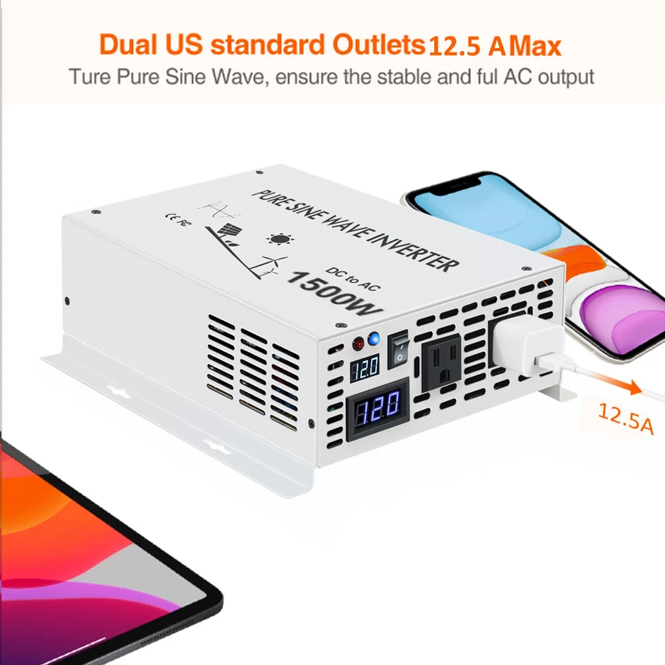 Pure Sine Wave Power Inverter 1500W 36V to 110V 220V Truck Car Camp Remote Contl - Image 4 of 4