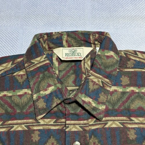 Vintage Red Head Aztec Navajo Print Flannel Button Up Shirt Men’s Size Large - Picture 5 of 12