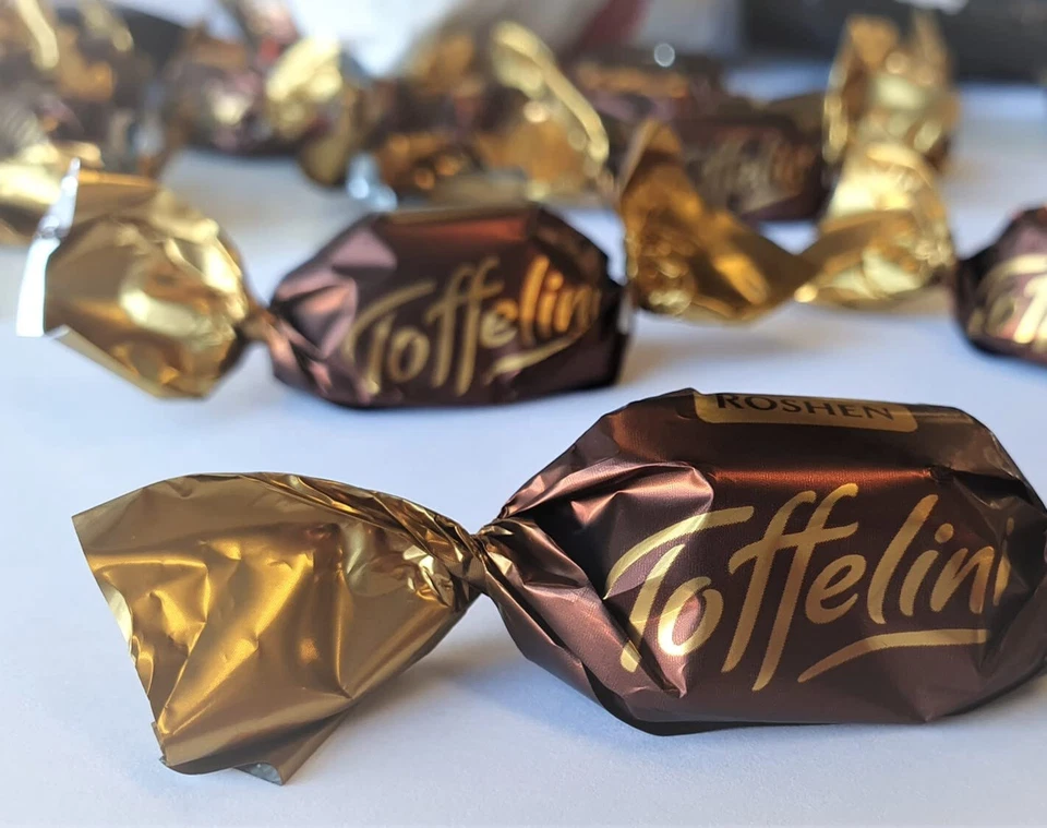 Dulces ucranianos ROSHEN caramelo "Toffelini" chocolate caramelo con relleno 7 oz/200 g Foto 2 de 3