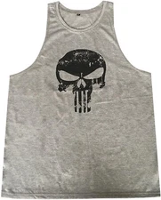 GZXISI Mens Skull Print Stringer Bodybuilding Gym Tank Tops Workout Vest Gray, L
