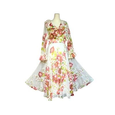 Vintage 70's Floral Organza Long Gown Ruffle Detail VTG 12 | eBay