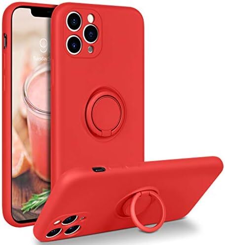 Slim Silicone 360° Ring Holder Case for iPhone 11 Pro with Kickstand and Car Mount Support