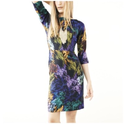Multicolor Silk Dress Milly Delaney Printed Size XS 2 black purple Cocktail  ** | eBay