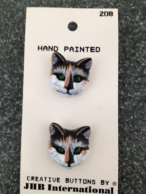 1 PKG JHB INTERNATIONAL 3D BUTTONS 2 CAT HEAD BUTTONS CATS WHIMSICAL CAT HEADS