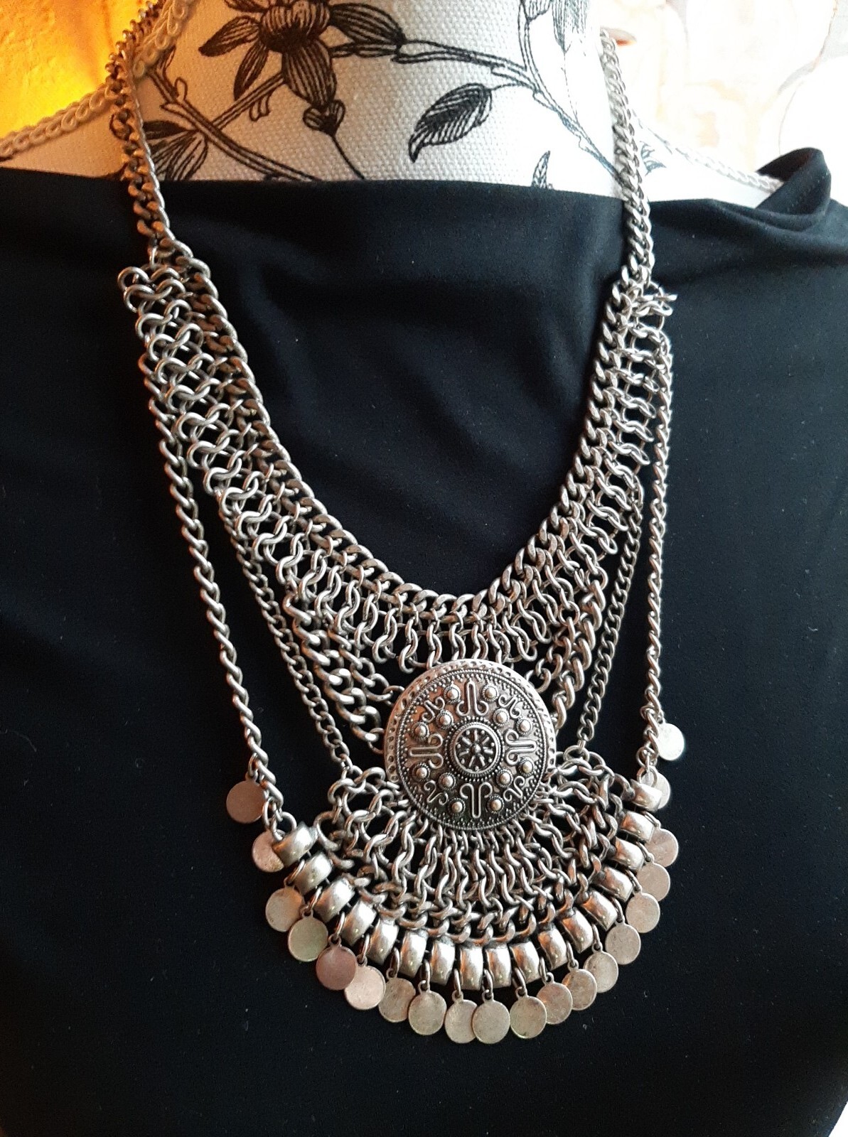 Statement Necklace Multi Chains Medallions Boho  … - image 1