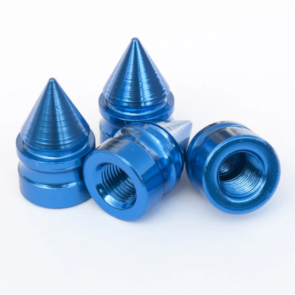 Set of 4 Blue Spike Shape Rubber Ring Seal Universal Rim Dust Valve Stem Cover - Image 4 of 4
