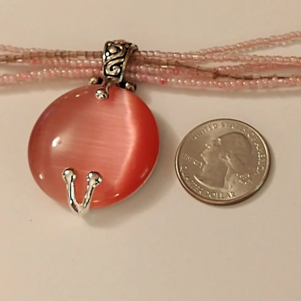 Premier Design Pink Cats Eye Pendant Necklace 1413 - Image 3 of 4