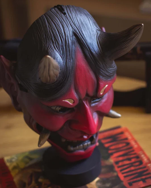 Red Hannya Mask | Handmade Japanese Demon Mask | Resin Display Oni Mask - Image 3 of 4