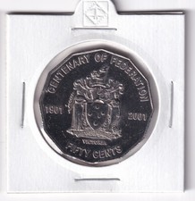 AUSTRALIAN:  2001  50 CENT FEDERATION VICTORIA CIRCULATED COIN IN 2X2 HOLDER
