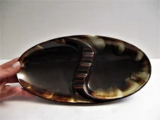 Vintage Midcentury Modern Glossy Brown Drip 11 3/8" Oval Ashtray #625 USA Xlnt!