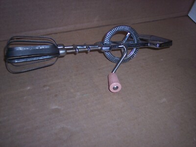 Vintage Mary Ann hand mixer egg beater PINK knob Stainless Stell frame Excellent