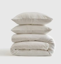 NWT QUINCE EUROPEAN LINEN KING / CAL KING DUVET COVER SET WHITE FLAX MSRP 210