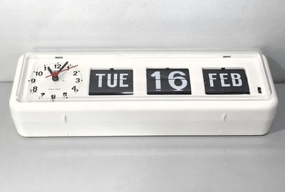 Twemco BQ-38 White Perpetual Calendar Flip Clock Wall Desk Wide