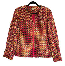 Chico's Tweed Jacket Women's size 2 Color POP Multi-Color Zip Front Large 