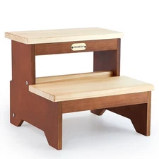 Wooden Two Step Stool for Adults and Kids Bed Stepstool with Two-Colour Heavy