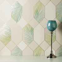 Miami Geometrisch Palme Blatt Fine Decor Tapete Natur/ GrüN FD42834 Metallisch