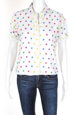 All Things Mochi Womens Embroidereed Floral Nora Shirt White Size XS 12016838