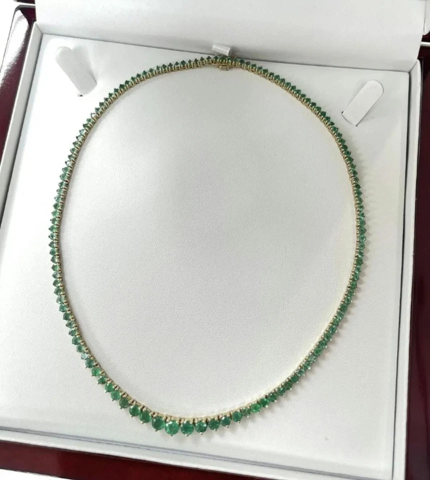 Collar Tenis Lujo 14Ct Redondo Creado en Laboratorio Esmeralda 18" Oro Amarillo 14K Sobre Foto 4 de 4