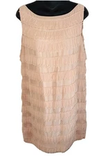 Ann Taylor Flapper Fringe Dress Blush Nude Pink sz 12 Exposed Zipper
