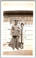 Vtg B W Snapshot WW2 Military Soldier In Uniform Woman Couple Outside 1940s
