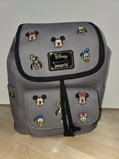 Loungefly Disney Gray Mini Backpack Embroidered Characters, Drawstring, Pockets