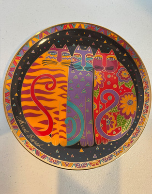 Laurel Burch Fanciful Felines CAT Plate 1995 Franklin Mint 24k Gold COA 8''