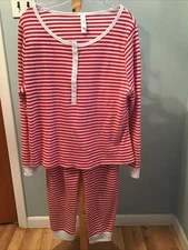 AUDEN 2 PC XXL Thermal Long Sleeve Henley Top & Jogger Pants Pajama Set Red Whit