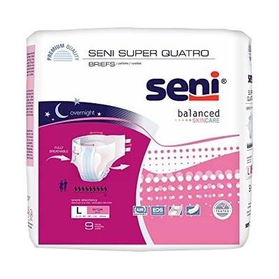 Seni Super Quatro Adult Briefs L 45 59'', Severe Absorbency, 36 Count