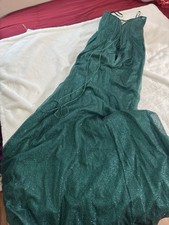 Green Strapless Formal Gown with Glitter, Jeweled Neckline, Lace-Up Back