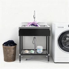 Kitchen Sink 30.7" Stainless Steel Single Bowl Utility Sink Black With Faucet