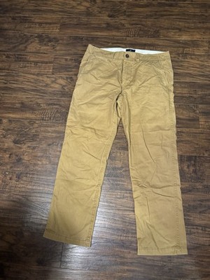 American Eagle Men Khaki Tan Brown Pant Flat Front 34x32 Relaxed Straight Cotton