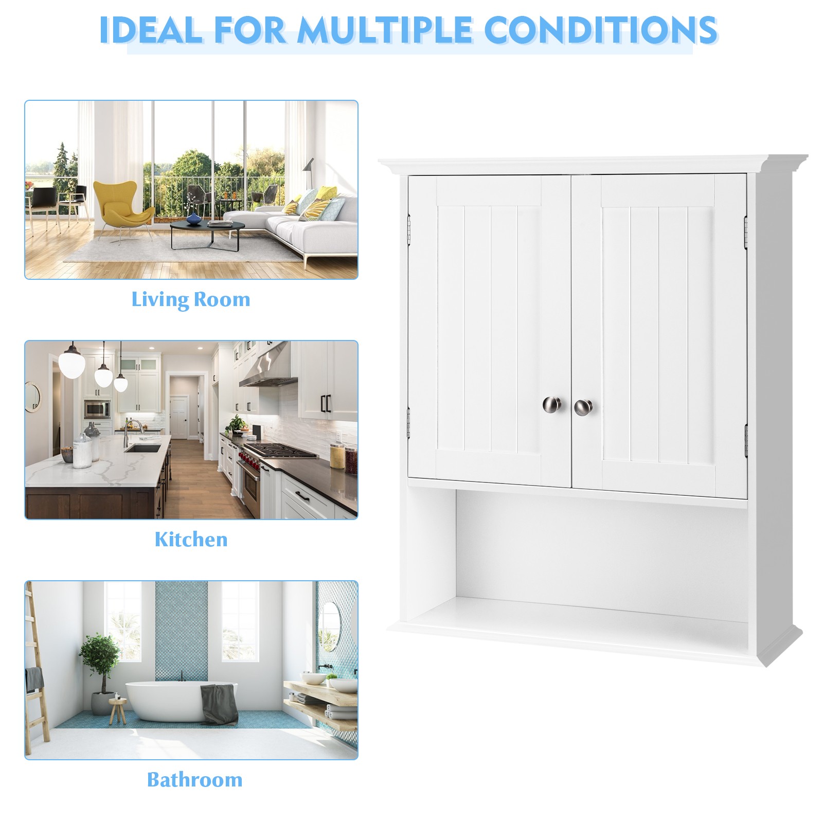 Costway Wall Mount Medicine Cabinet Bathroom Cabinet Storage Organizer White