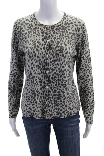 Heartbreaker Damen Kaschmir Animal Print Strickjacke Pullover Grau Größe M