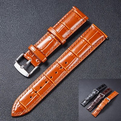 Watch Bands Double Side Cowhide Genuine Leather Wristwatch Straps Brown 18-22mm