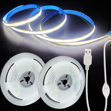 5V LED Strip Lights, White USB LED Light Strip, 2Pack 3.28FT Dimmable Cob LED St