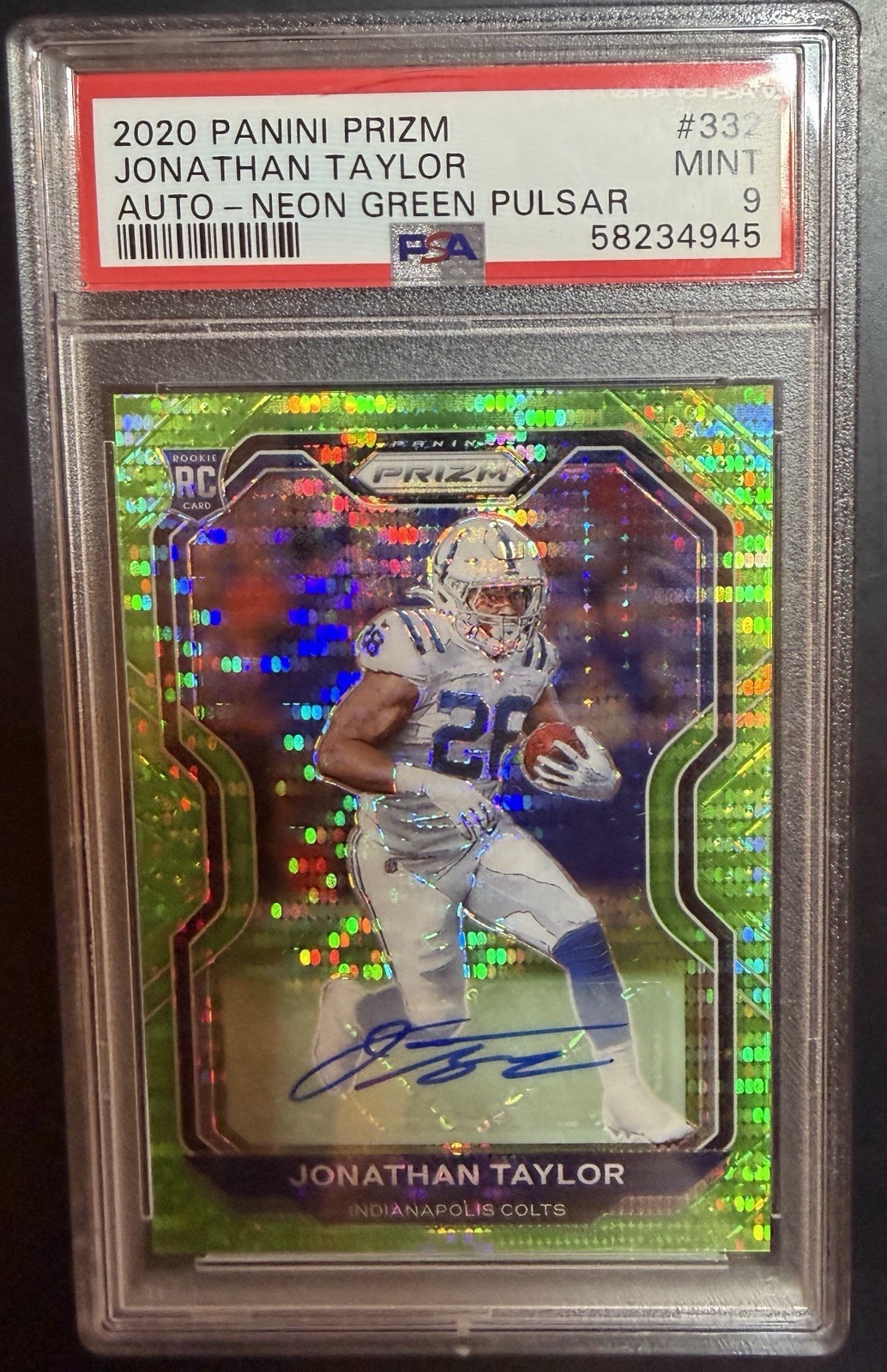 2020 Panini Prizm Jonathan Taylor #332 Neon Green Pulsar Auto PSA 9