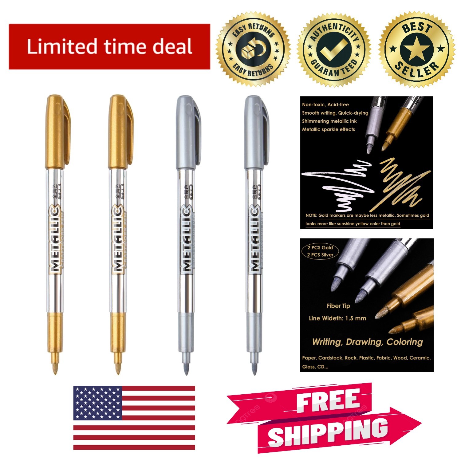 Fine Point Metallic Marker Pens - Gold and Silver for Ultima