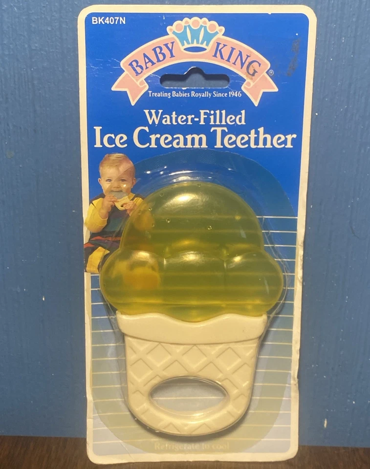 Juguete mordedor lleno de agua Baby King DE COLECCIÓN - Cono de helado amarillo, años 90 1995 Nuevo de Lote Antiguo Foto 2 de 4