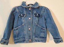 Sears Vintage Girls Denim Jacket w/ Bows, Pink Snaps Thread 3T